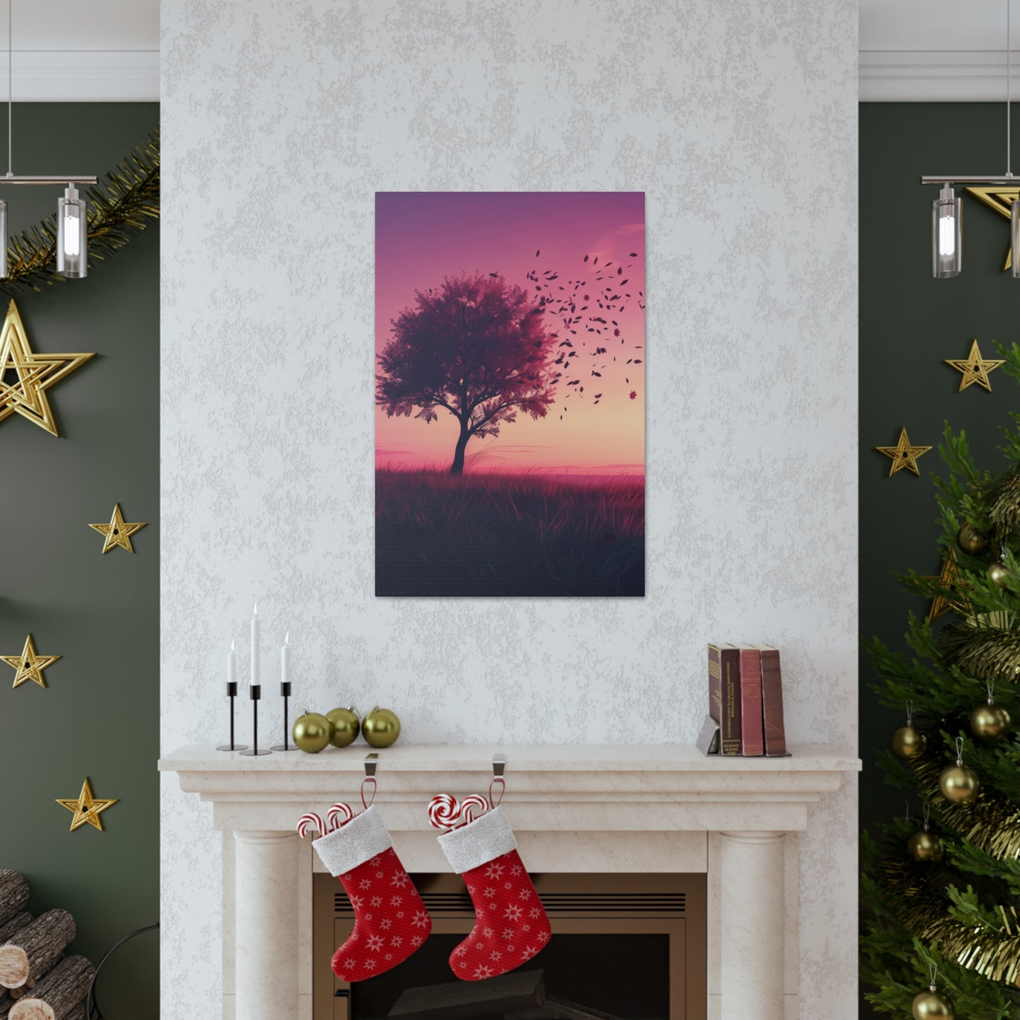 Tree in a Purple Sunset Digital Illustration Canvas Gallery Wraps