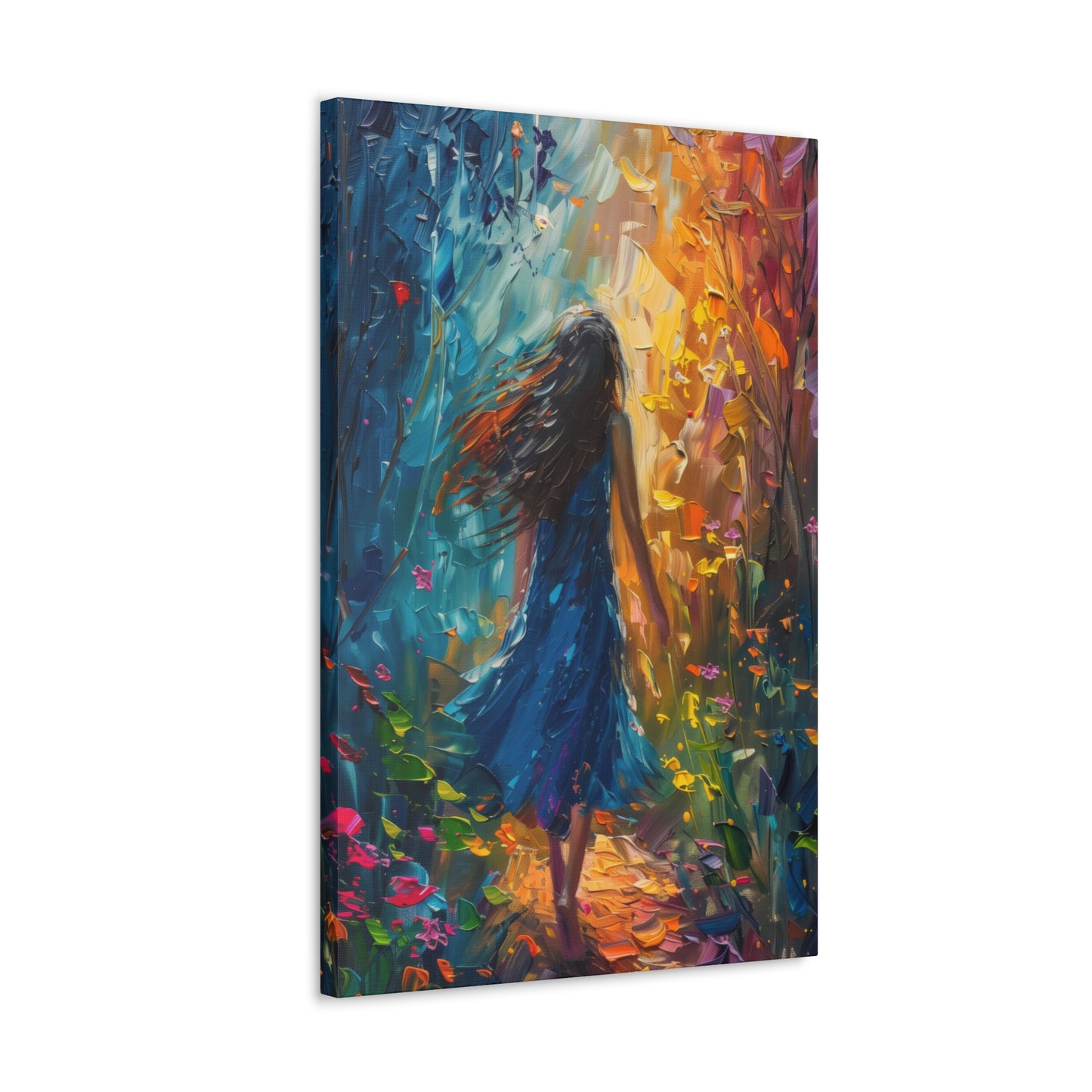 girl walking through trees Digital Oil Painting Print Canvas Gallery Wraps