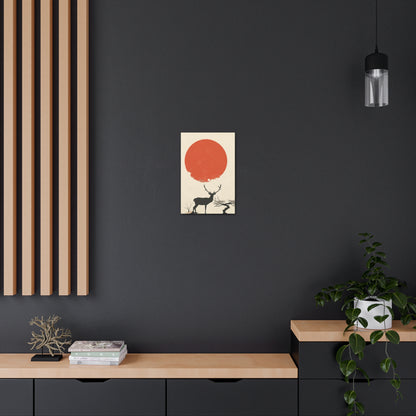 Deer and Sun - Takeshi Kitano Style Digital Illustration Canvas Gallery Wraps