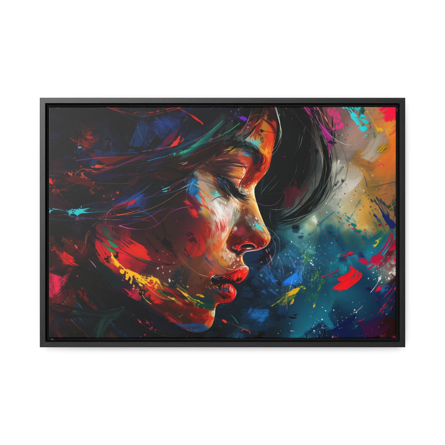 Beautiful Girl Face - Colorful Impressionist Style Digital Canvas Art Print Horizontal Frame