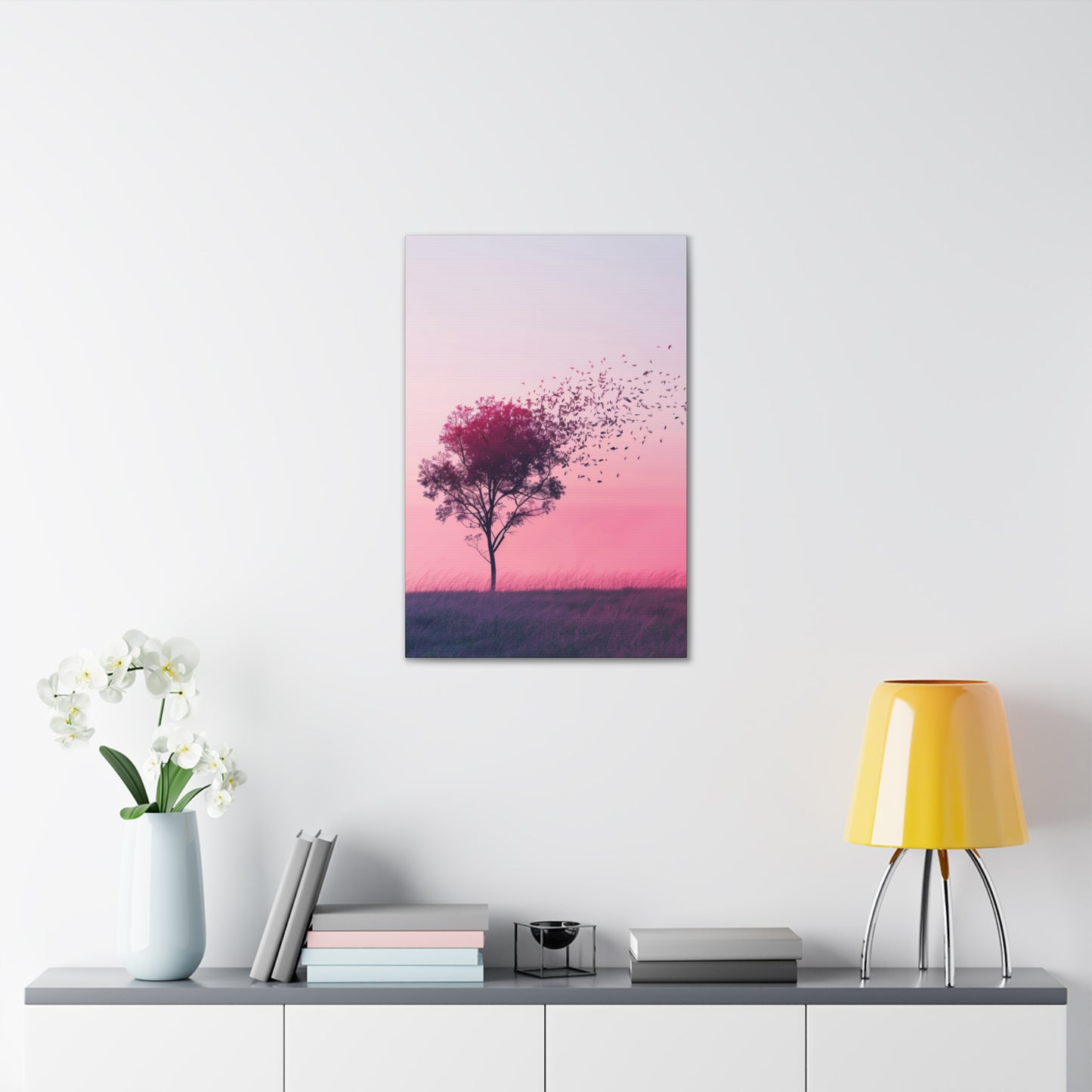 Tree in a Purple Sunset Digital Illustration Canvas Gallery Wraps