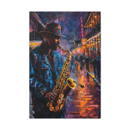 Man Playing Horn on the Street - Rembrandt Style Digital Oil Painting Canvas Gallery Wraps