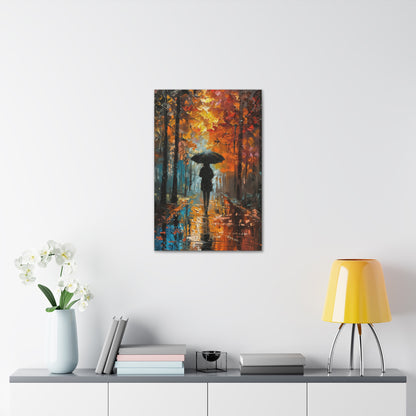 girl with an umbrella walking through forest road - Leonid Afremov Style Digital Print Canvas Gallery Wraps