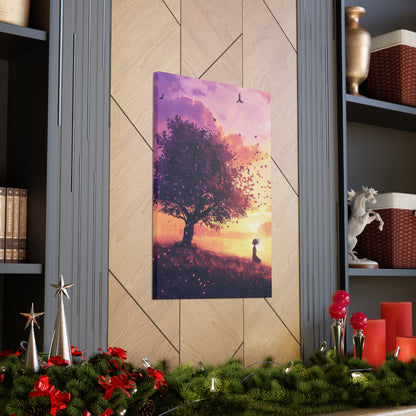 Tree in a Purple Sunset Digital Illustration Canvas Gallery Wraps