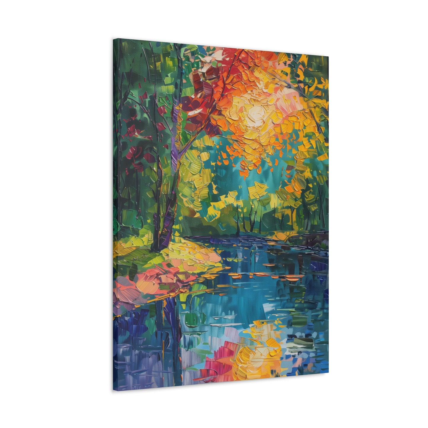 River in a Autumn Forest - Claude Monet Style Digital Print Canvas Gallery Wraps