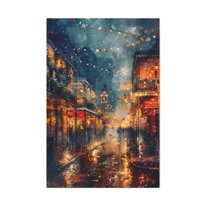 Christmas Street Corner in Downtown - Rembrandt Style Digital Oil Painting  Canvas Gallery Wraps