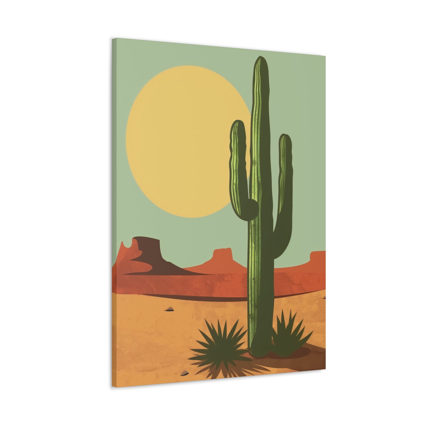 Saguaro Cactus in Desert - Illustration Canvas Gallery Wraps