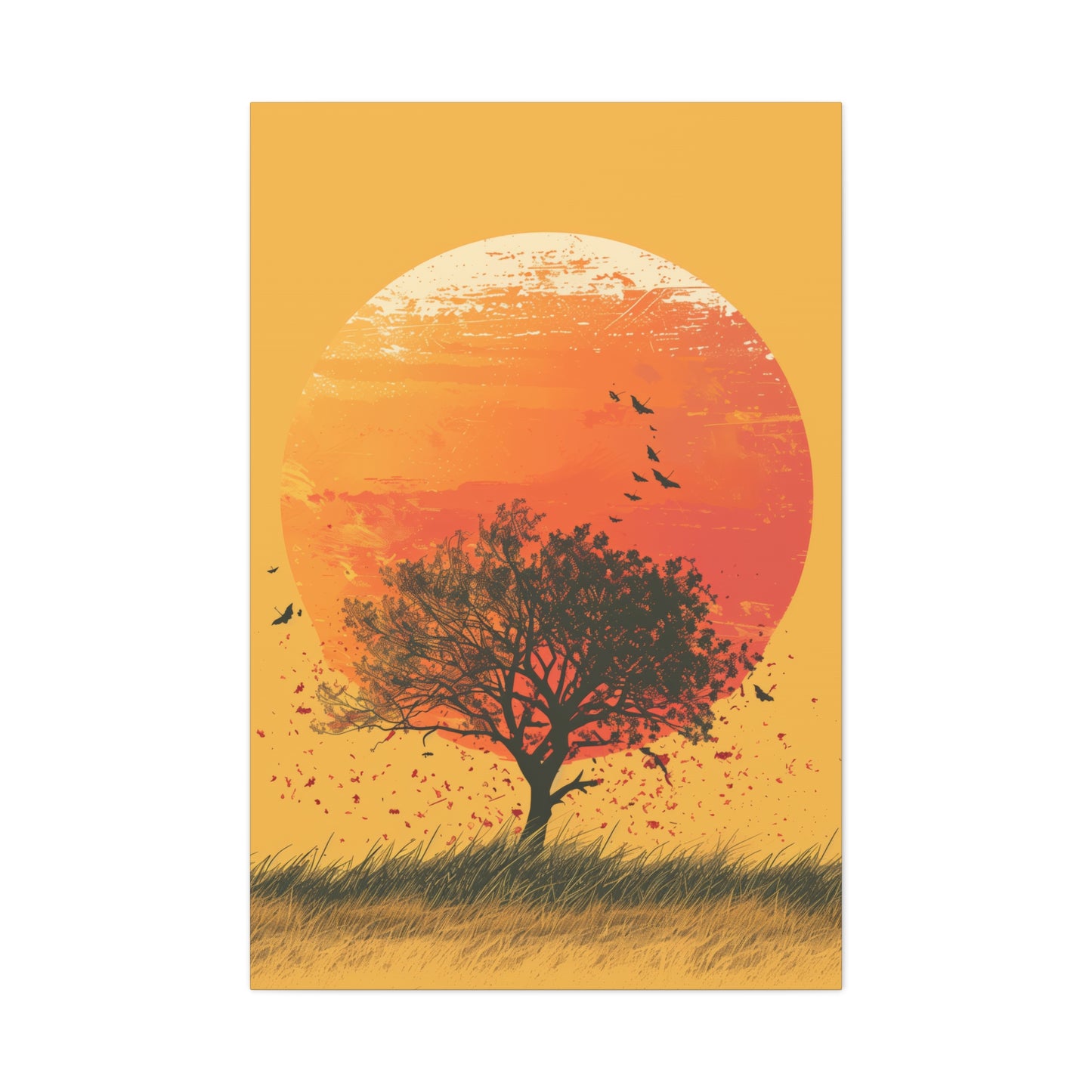 Tree in a Golden Sunset Digital Illustration Canvas Gallery Wraps