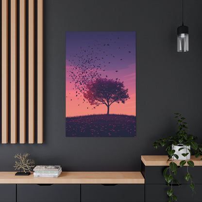 Tree in a Purple Sunset Digital Illustration Canvas Gallery Wraps