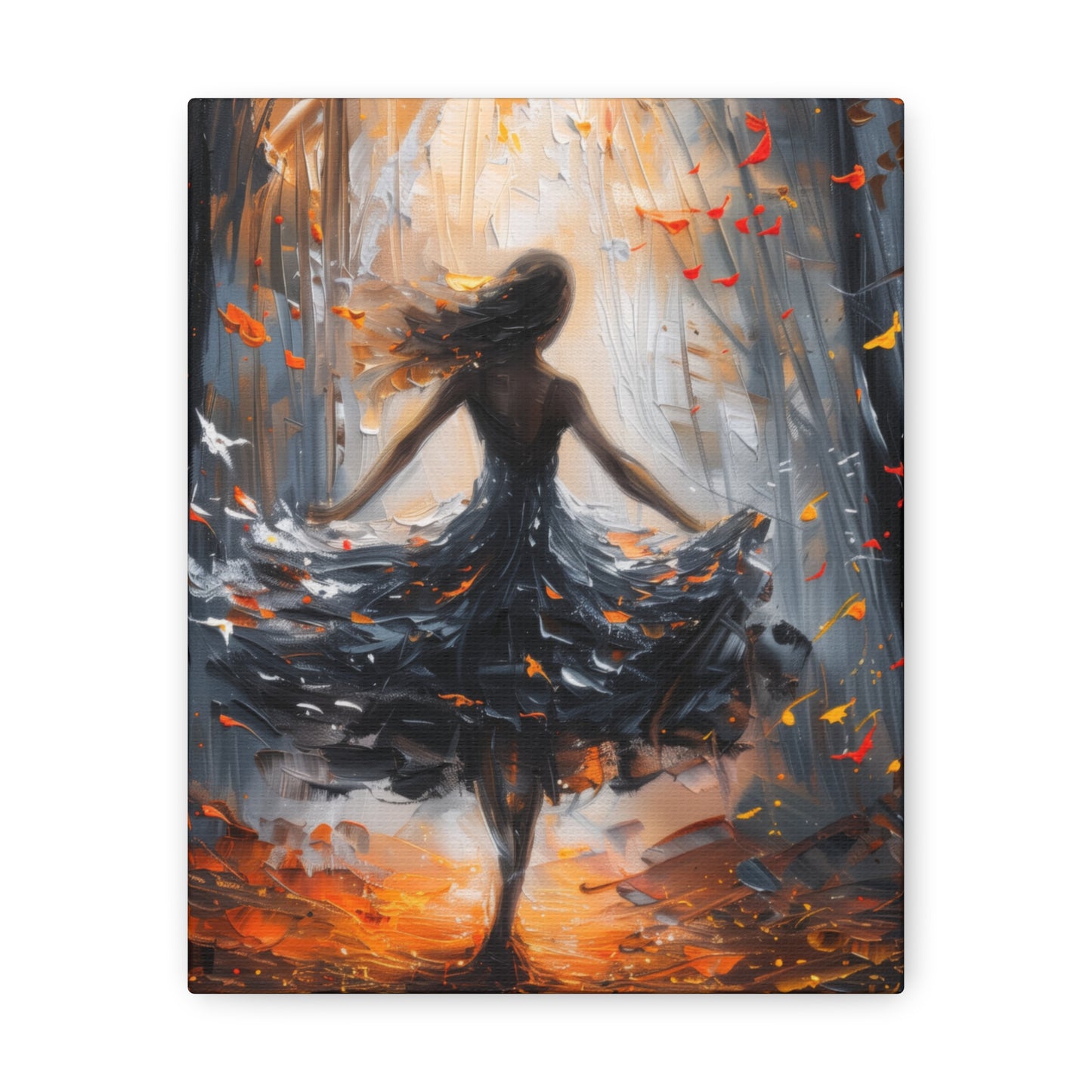 girl dancing in Autumn Forest Digital Oil Painting Print Canvas Gallery Wraps