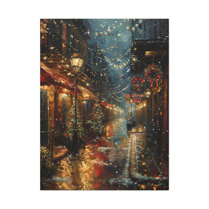 Christmas Time Downtown Street Corner - Rembrandt Style Digital Oil Painting  Canvas Gallery Wraps