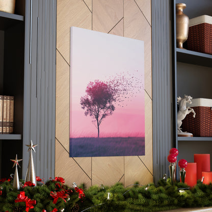 Tree in a Purple Sunset Digital Illustration Canvas Gallery Wraps