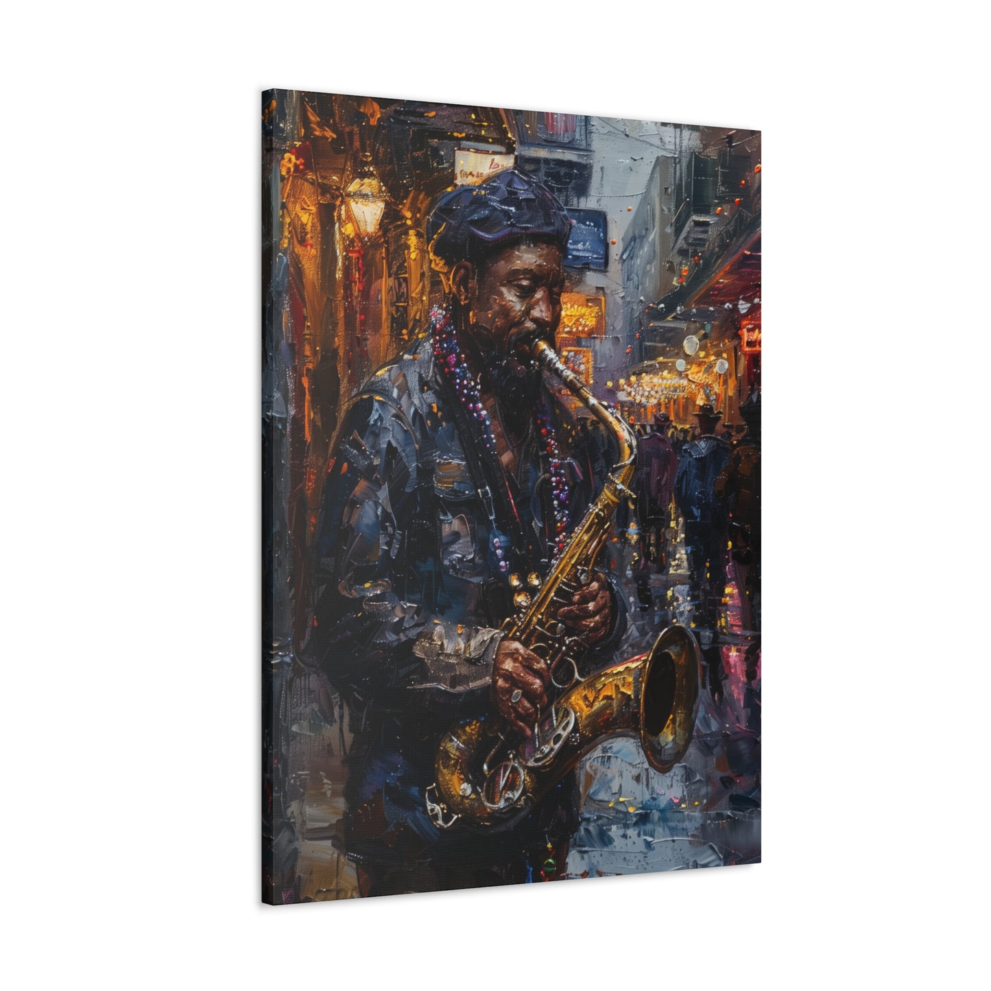 Man Playing Horn on the Street - Rembrandt Style Digital Oil Painting Canvas Gallery Wraps