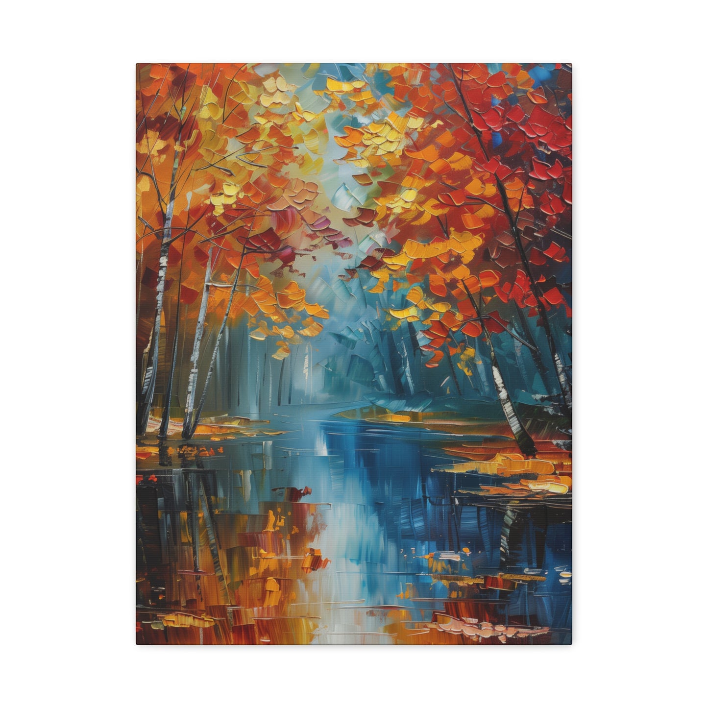 a river flows through autumn forest - Leonid Afremov Style Digital Print Canvas Gallery Wraps