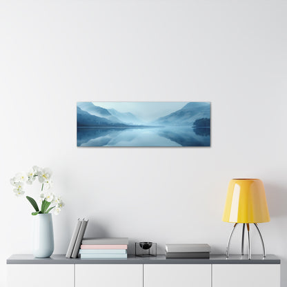 Lake Landscape with Mountains - Morning Mist Panorama Canvas Gallery Wraps