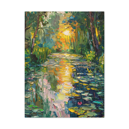 Pond in a Forest - Claude Monet Style Digital Print Canvas Gallery Wraps