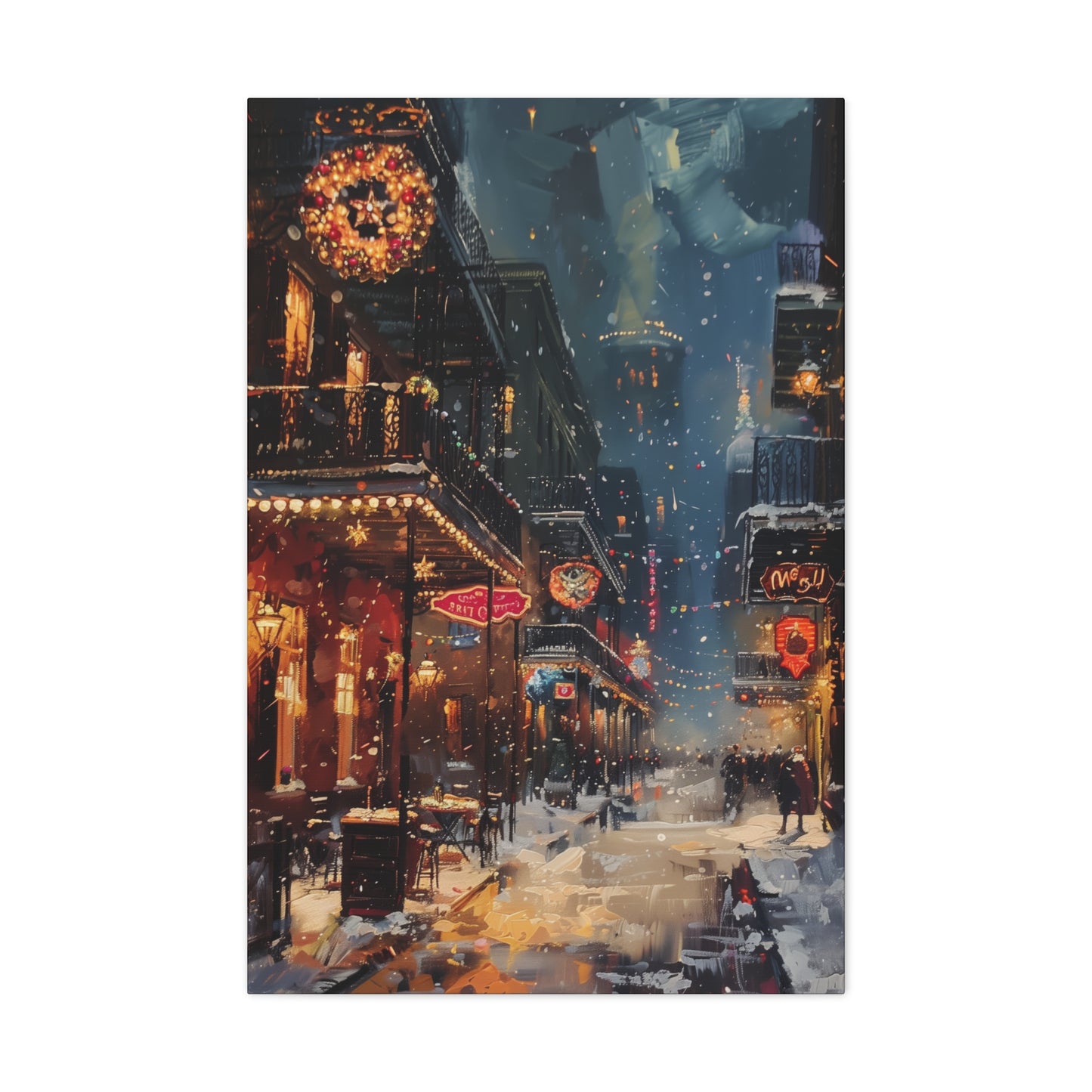 Christmas Time Downtown Street Corner - Rembrandt Style Digital Oil Painting Canvas Gallery Wraps