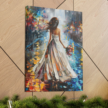 bride walking in street - Leonid Afremov Style Digital Print Canvas Gallery Wraps