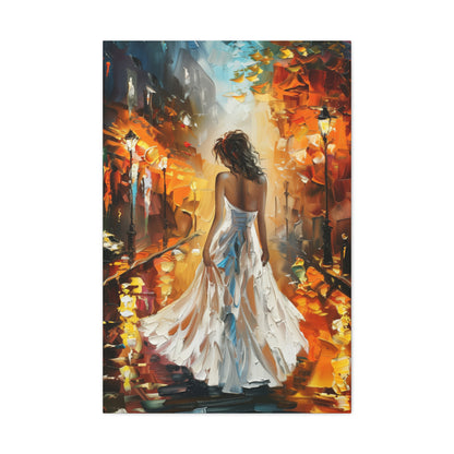 bride walking in the street - Leonid Afremov Style Digital Print Canvas Gallery Wraps