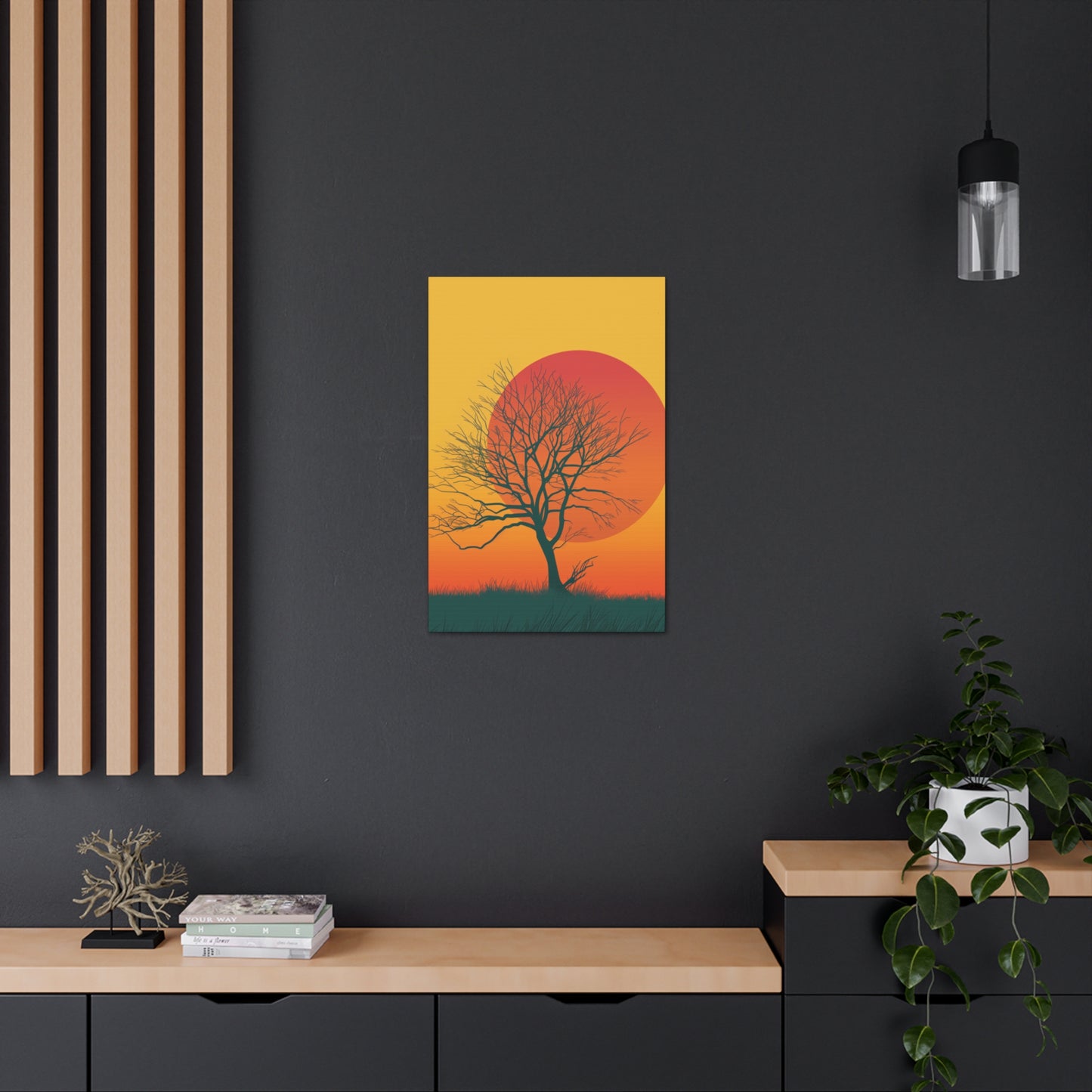 leafless tree in a Golden Sunset Digital Illustration Canvas Gallery Wraps