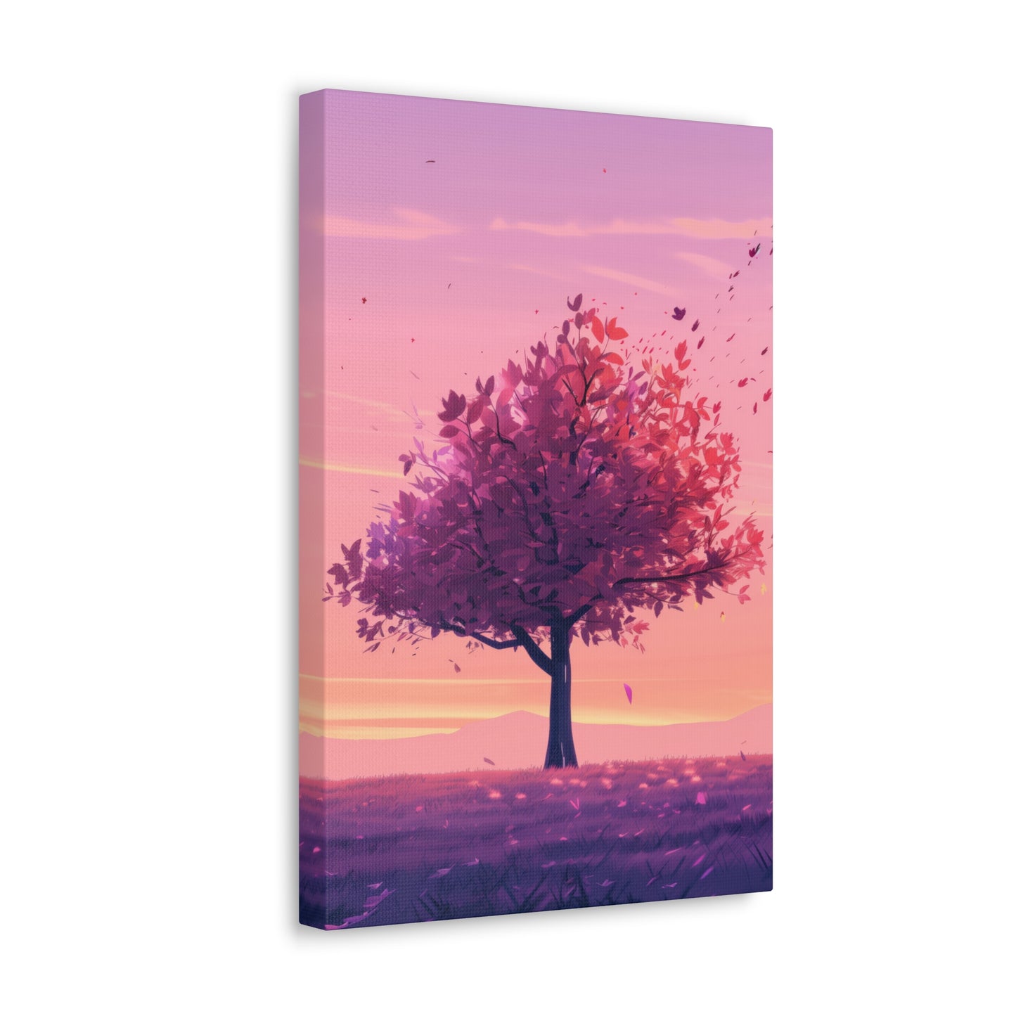 Tree in a Purple Sunset Digital Illustration Canvas Gallery Wraps