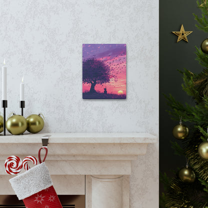 Tree in a Purple Sunset Digital Illustration Canvas Gallery Wraps