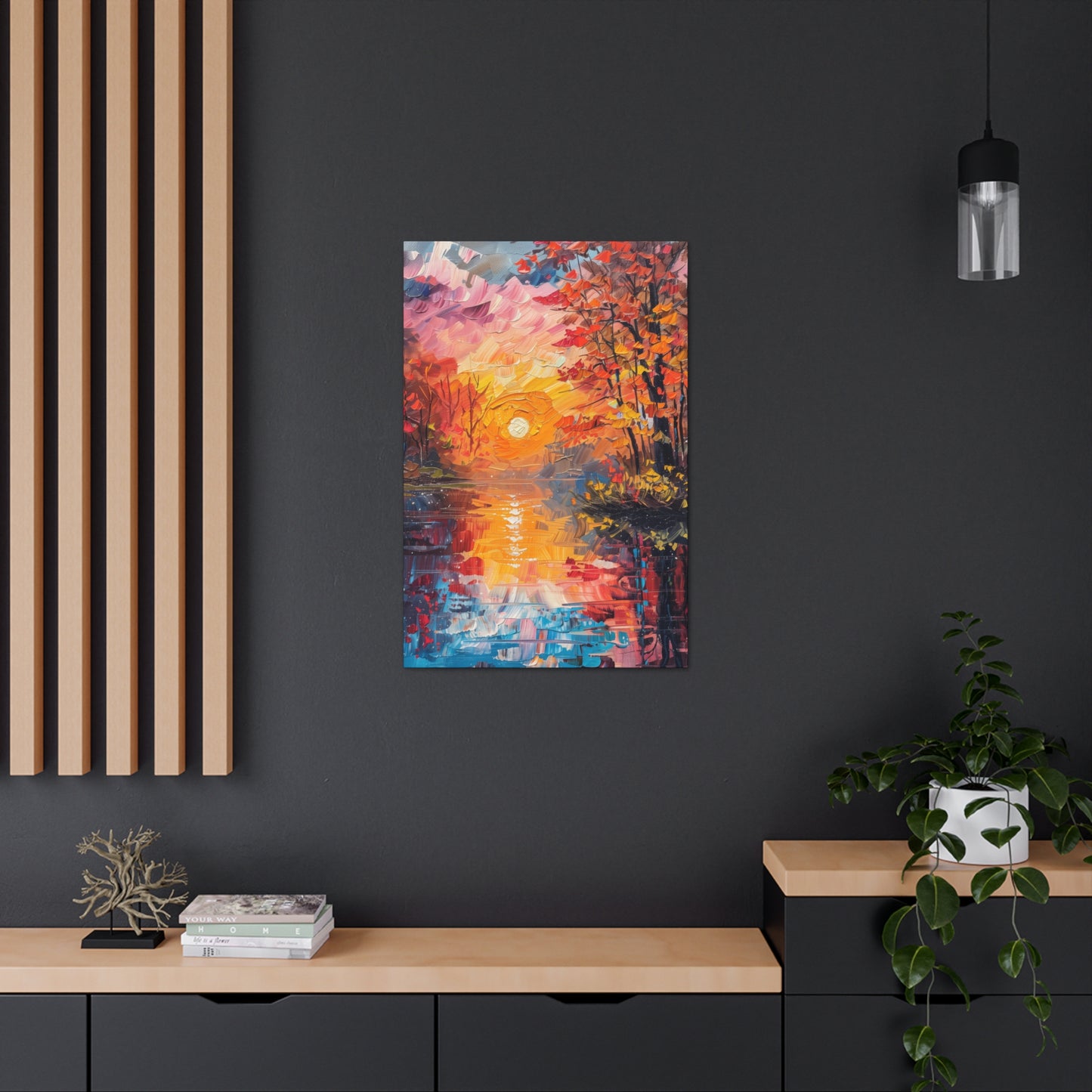 Pond in a Autumn Forest - Claude Monet Style Digital Print Canvas Gallery Wraps