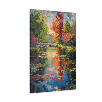 Pond in a Autumn Forest - Claude Monet Style Digital Print Canvas Gallery Wraps