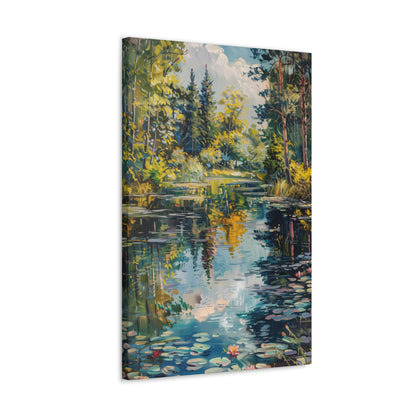 Pond in a Forest - Claude Monet Style Digital Print Canvas Gallery Wraps