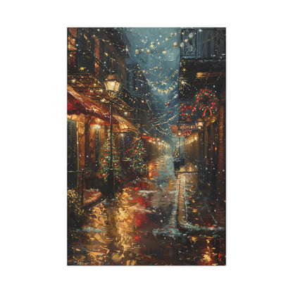 Christmas Time Downtown Street Corner - Rembrandt Style Digital Oil Painting  Canvas Gallery Wraps