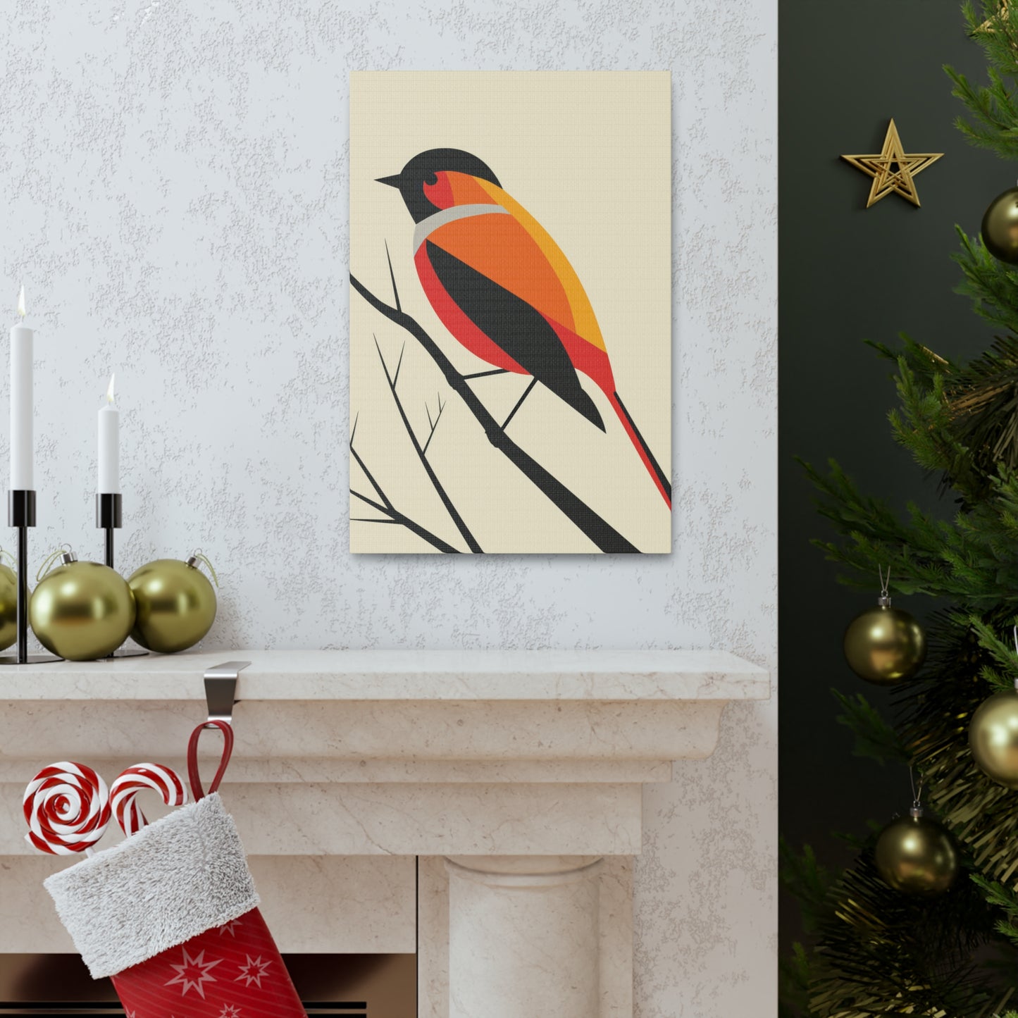 Bird siting on a tree branch Digital Illustration Canvas Gallery Wraps