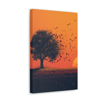 Tree in a Golden Sunset Digital Illustration Canvas Gallery Wraps