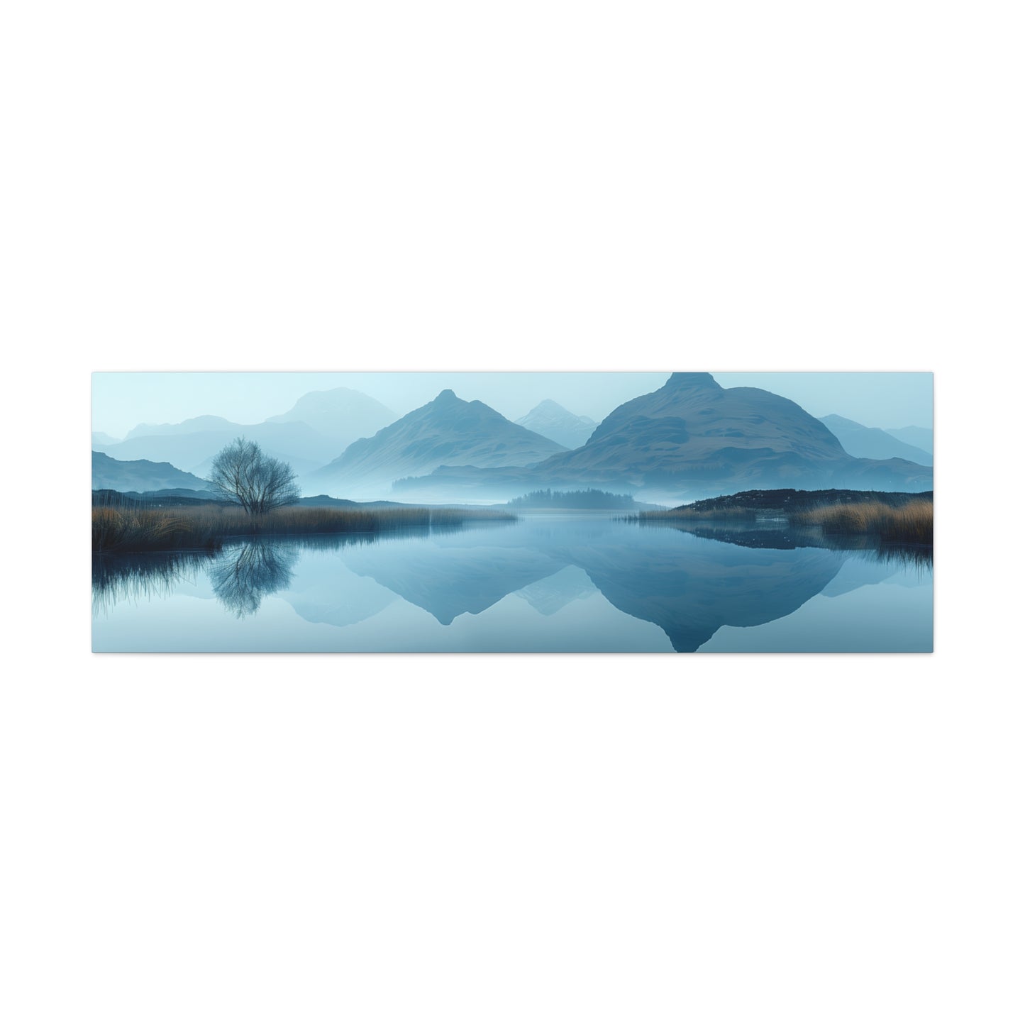 Lake Landscape with Mountains - Morning Mist Panorama Canvas Gallery Wraps