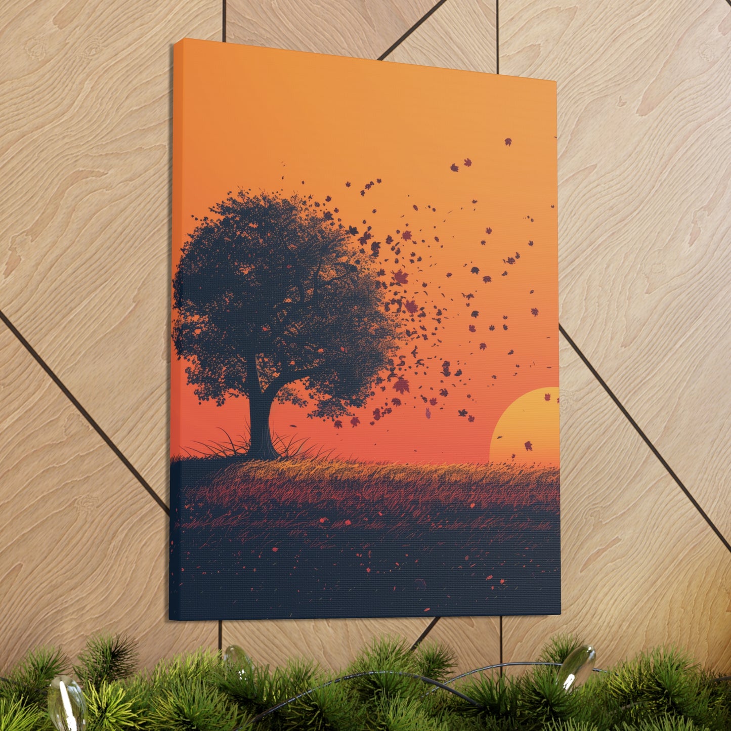 Tree in a Golden Sunset Digital Illustration Canvas Gallery Wraps