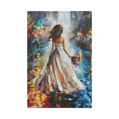 bride walking in street - Leonid Afremov Style Digital Print Canvas Gallery Wraps