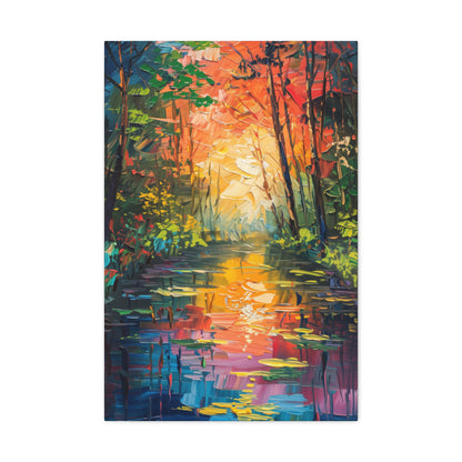 Lake in a Autumn Forest - Claude Monet Style Digital Print Canvas Gallery Wraps