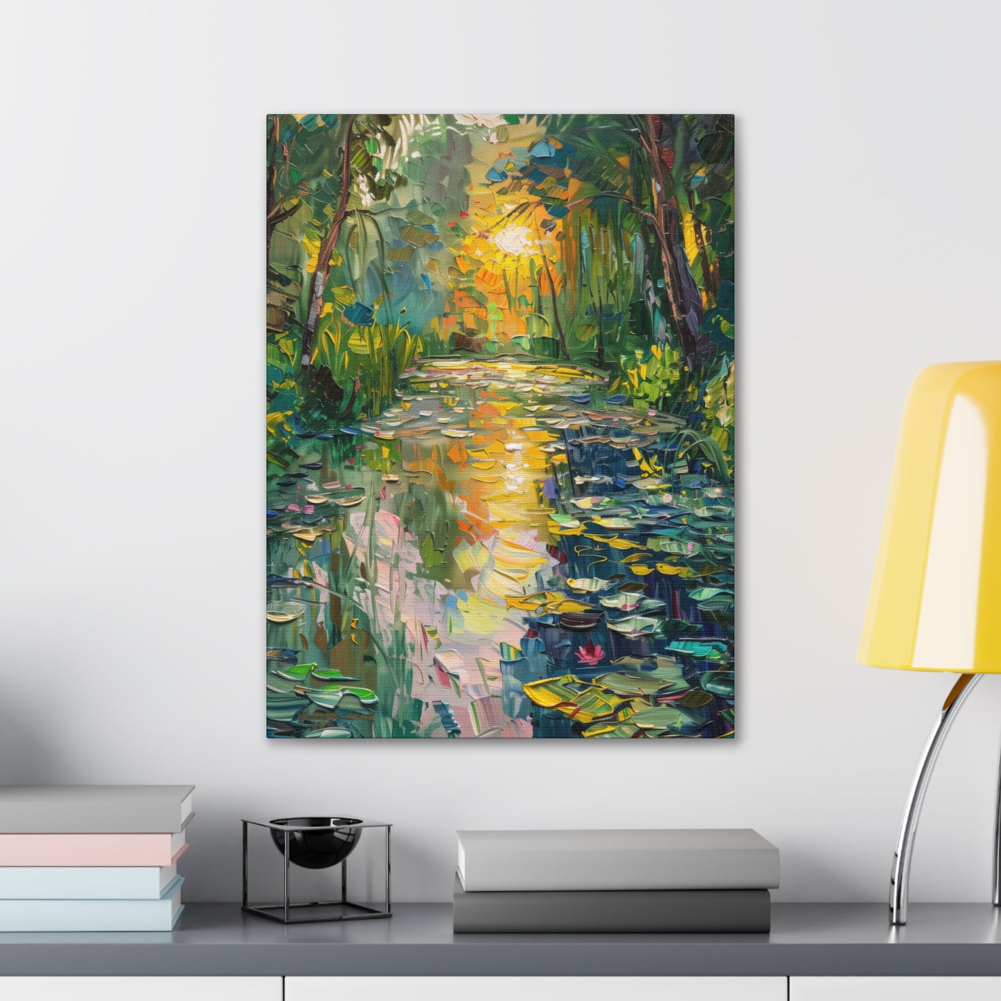 Pond in a Forest - Claude Monet Style Digital Print Canvas Gallery Wraps