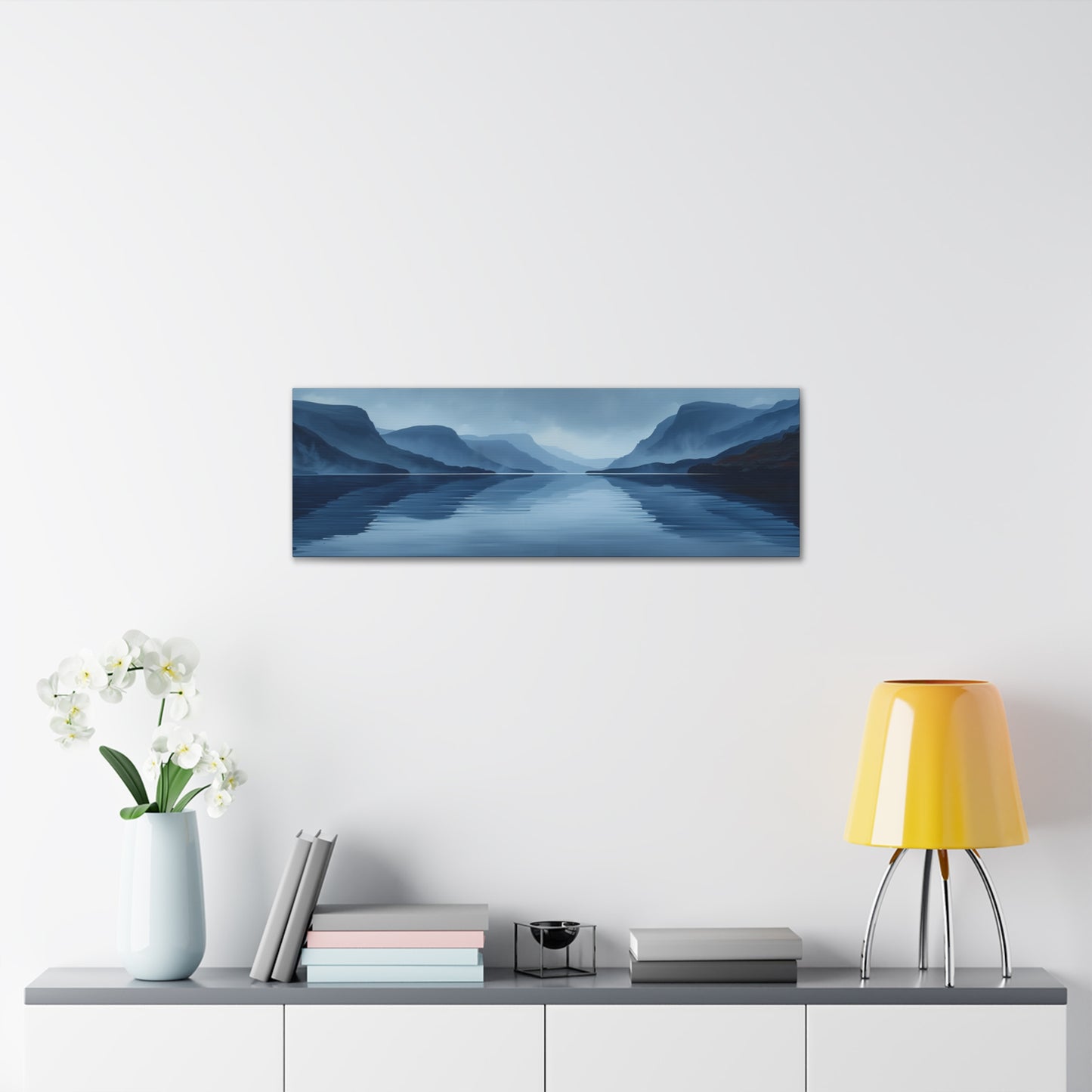 Lake Landscape with Mountains - Morning Mist Panorama Canvas Gallery Wraps