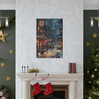 Christmas Time Downtown Street Corner - Rembrandt Style Digital Oil Painting Canvas Gallery Wraps