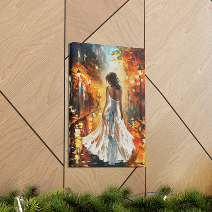 bride walking in the street - Leonid Afremov Style Digital Print Canvas Gallery Wraps