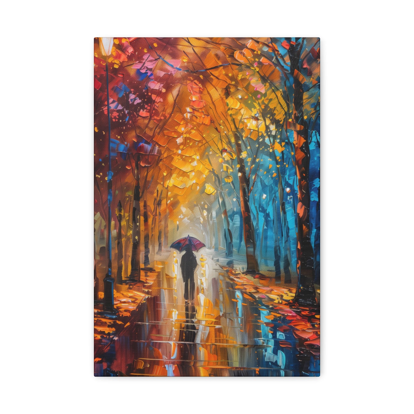 man walking through forest road with umbrella - Leonid Afremov Style Digital Print Canvas Gallery Wraps