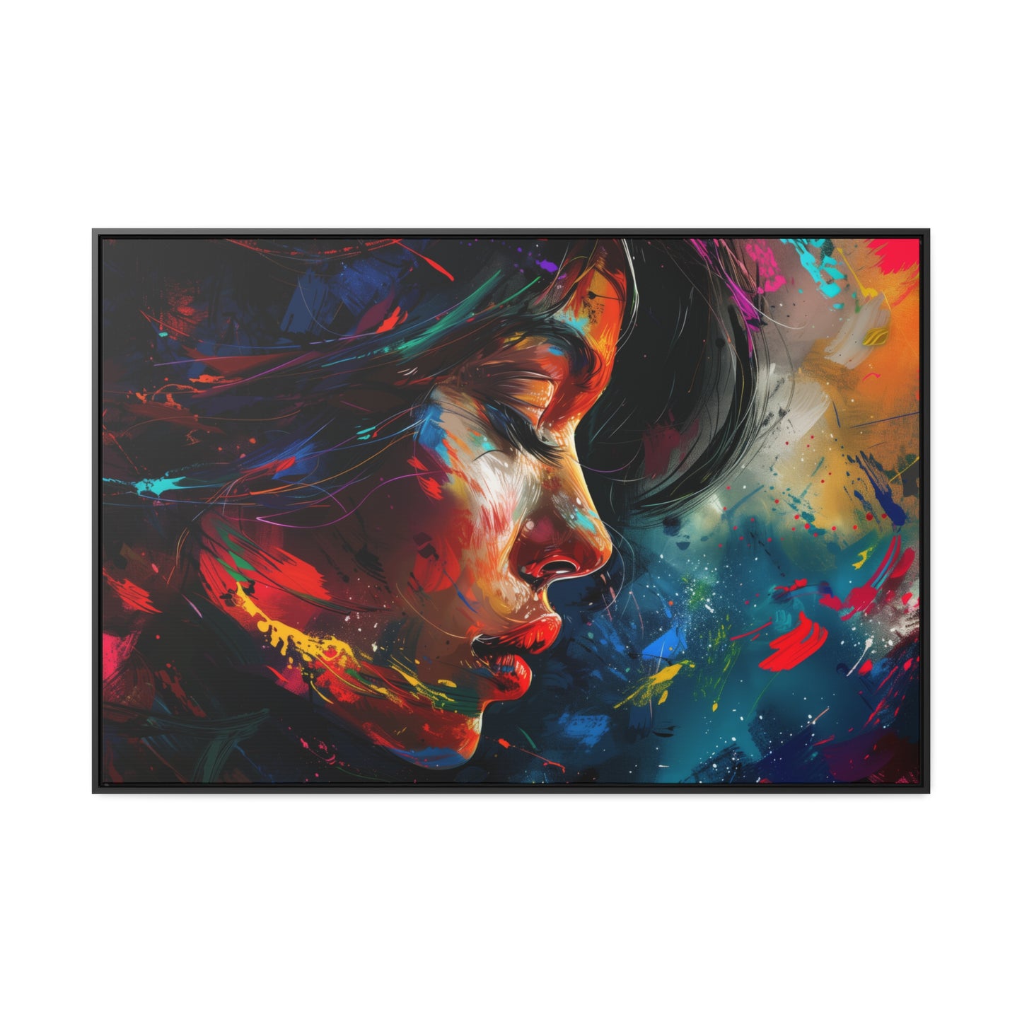 Beautiful Girl Face - Colorful Impressionist Style Digital Canvas Art Print Horizontal Frame