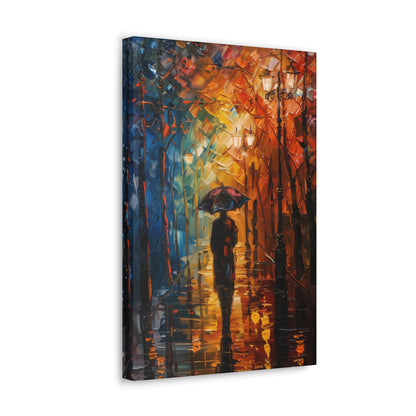 man walking in the street with umbrella - Leonid Afremov Style Digital Print Canvas Gallery Wraps