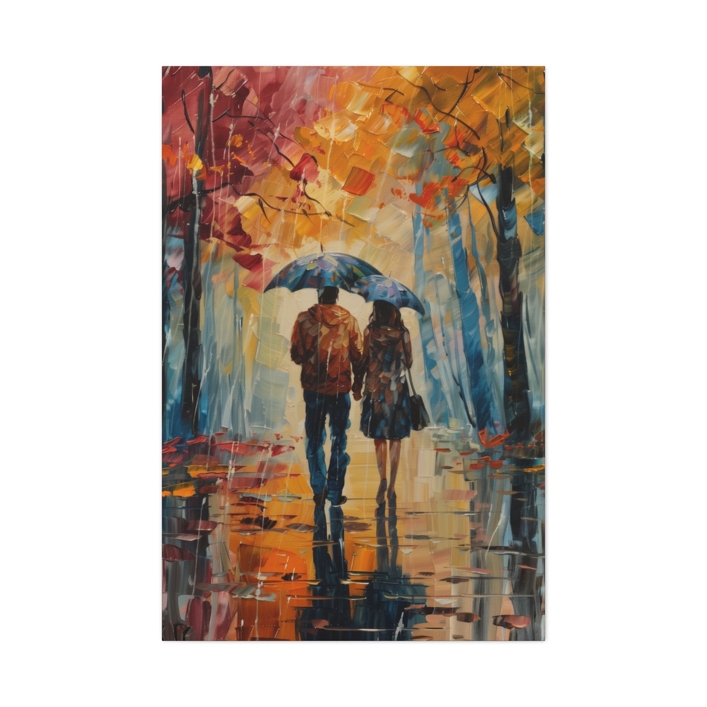 couple walking on the street with umbrella - Leonid Afremov Style Digital Print Canvas Gallery Wraps