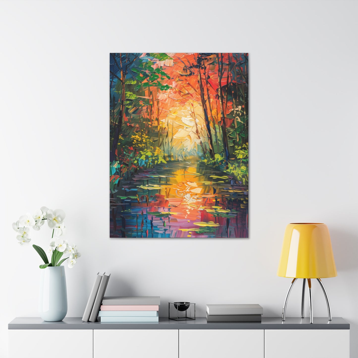 Lake in a Autumn Forest - Claude Monet Style Digital Print Canvas Gallery Wraps