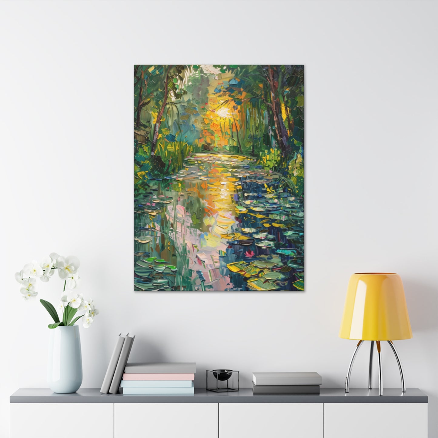 Pond in a Forest - Claude Monet Style Digital Print Canvas Gallery Wraps