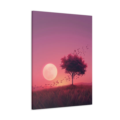 Tree in a Purple Sunset Digital Illustration Canvas Gallery Wraps