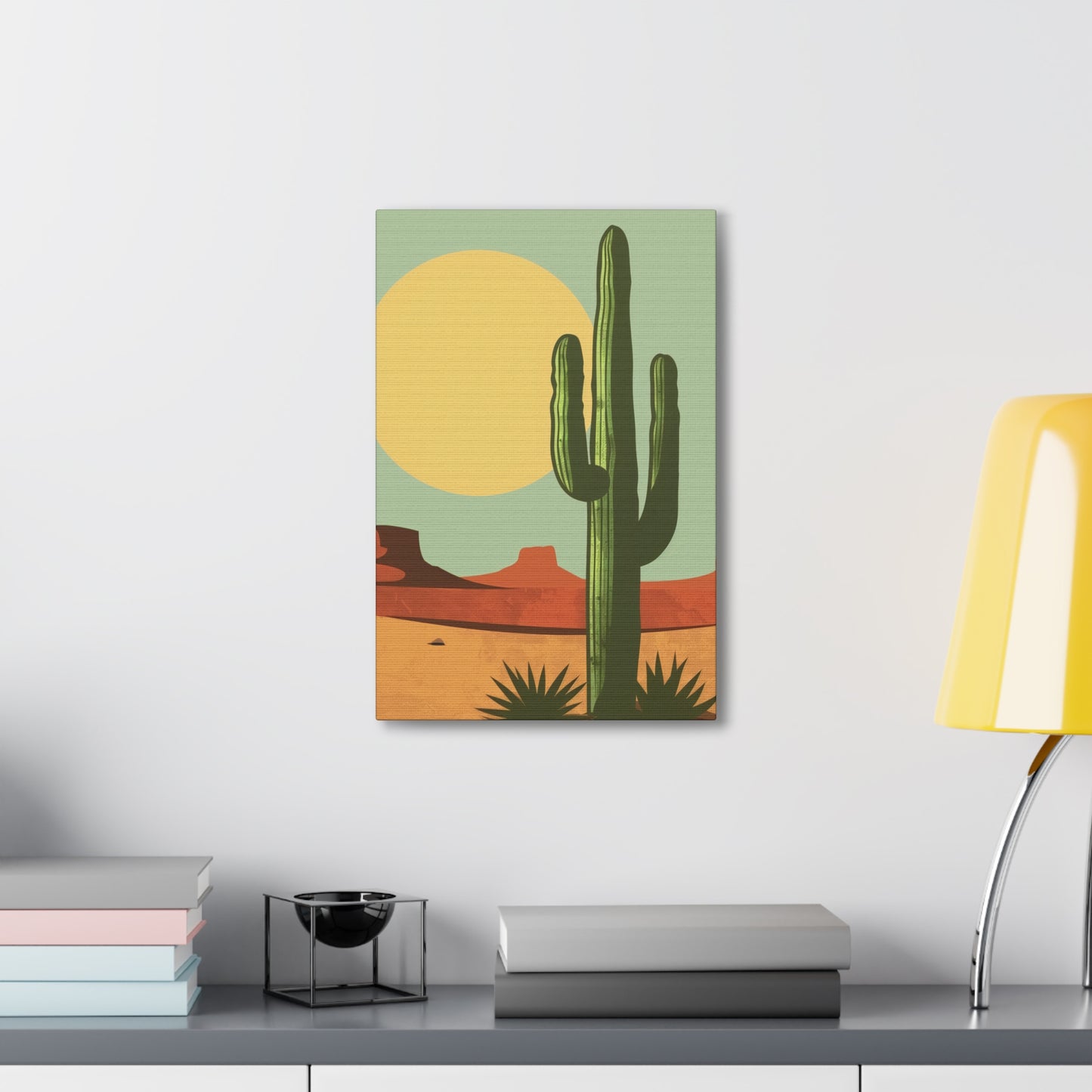 Saguaro Cactus in Desert - Illustration Canvas Gallery Wraps