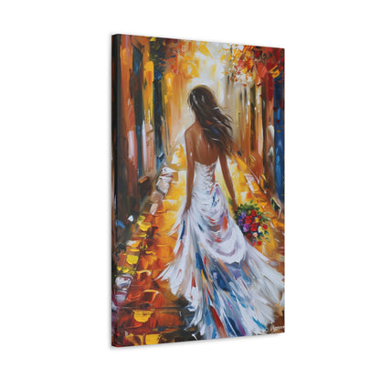 bride walking in the street - Leonid Afremov Style Digital Print Canvas Gallery Wraps