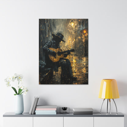 Man Playing Guitar on the Street - Rembrandt Style Digital Oil Painting Canvas Gallery Wraps